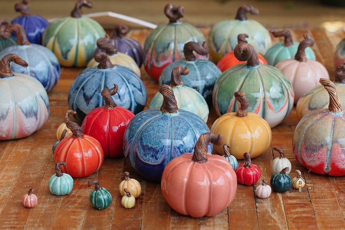 A Ceramic Pumpkin Sculpture