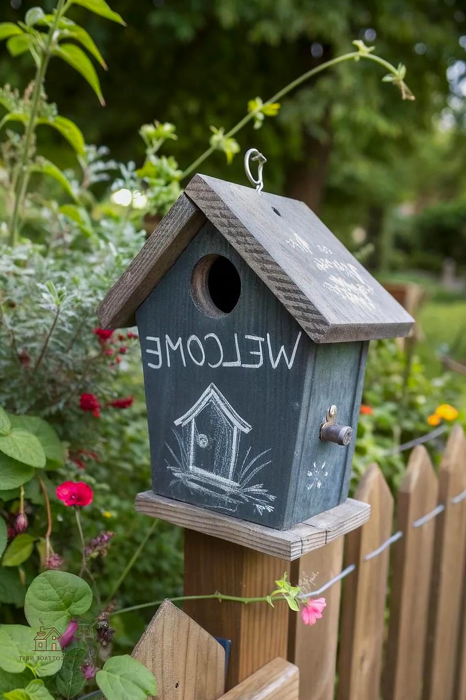 15 Chic Bird House Painting Ideas for a Beautiful Home 11 Chalkboard Roof with Painted Base