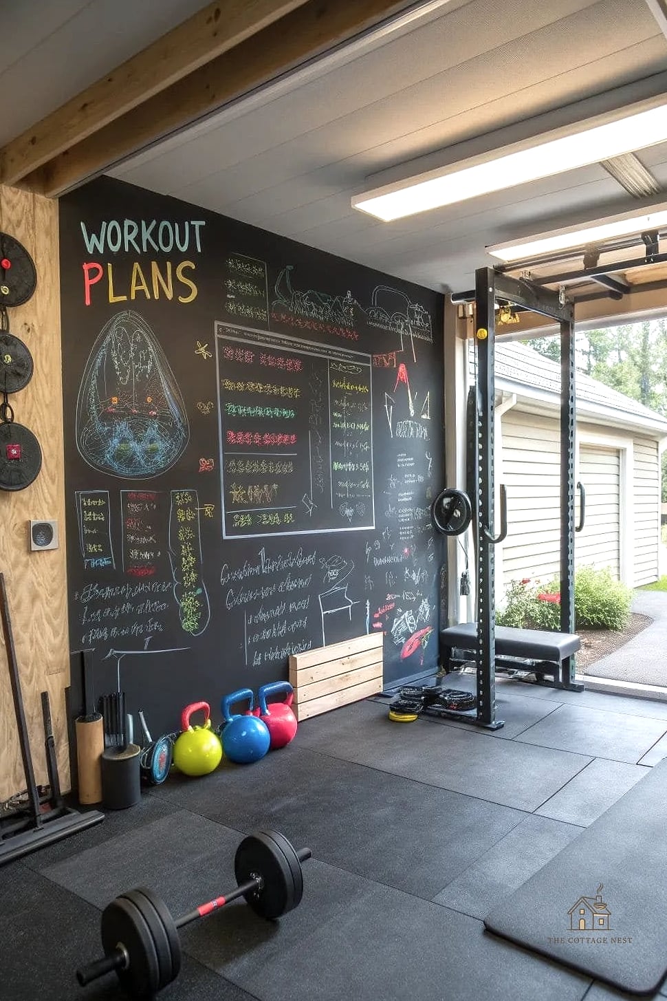 50 Beautiful Garage Gym Ideas to Transform Your Space 15 Chalkboard Wall for Tracking Workouts