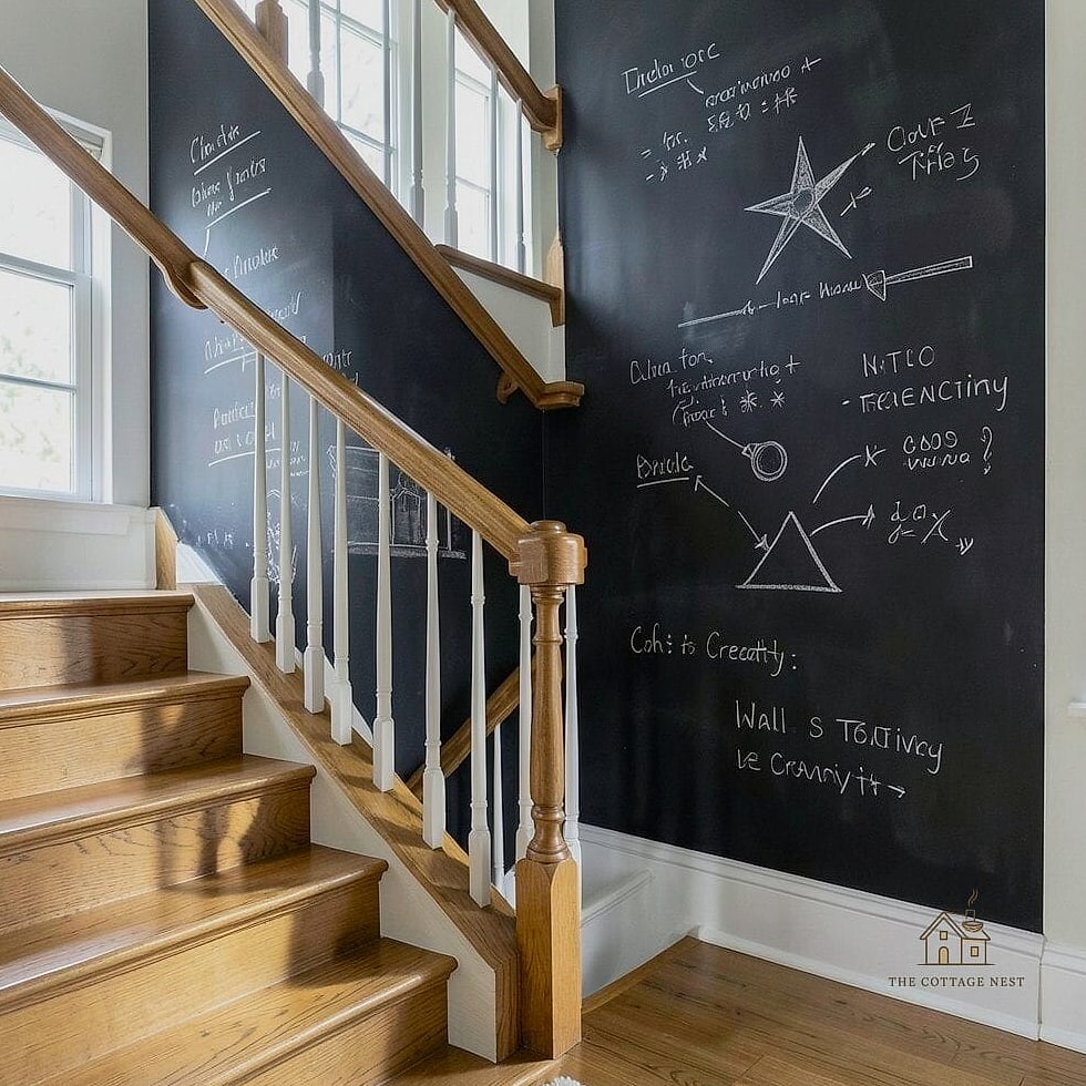 50 Clever Stairs Wall Decor Ideas for Every Style 22 Chalkboard or Whiteboard Panel