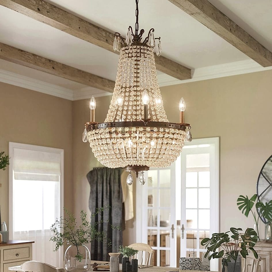 45 Brilliant Farmhouse Dining Room Lighting Ideas to Copy Right Now 43 Chandelier with Aged Brass and Glass Globes
