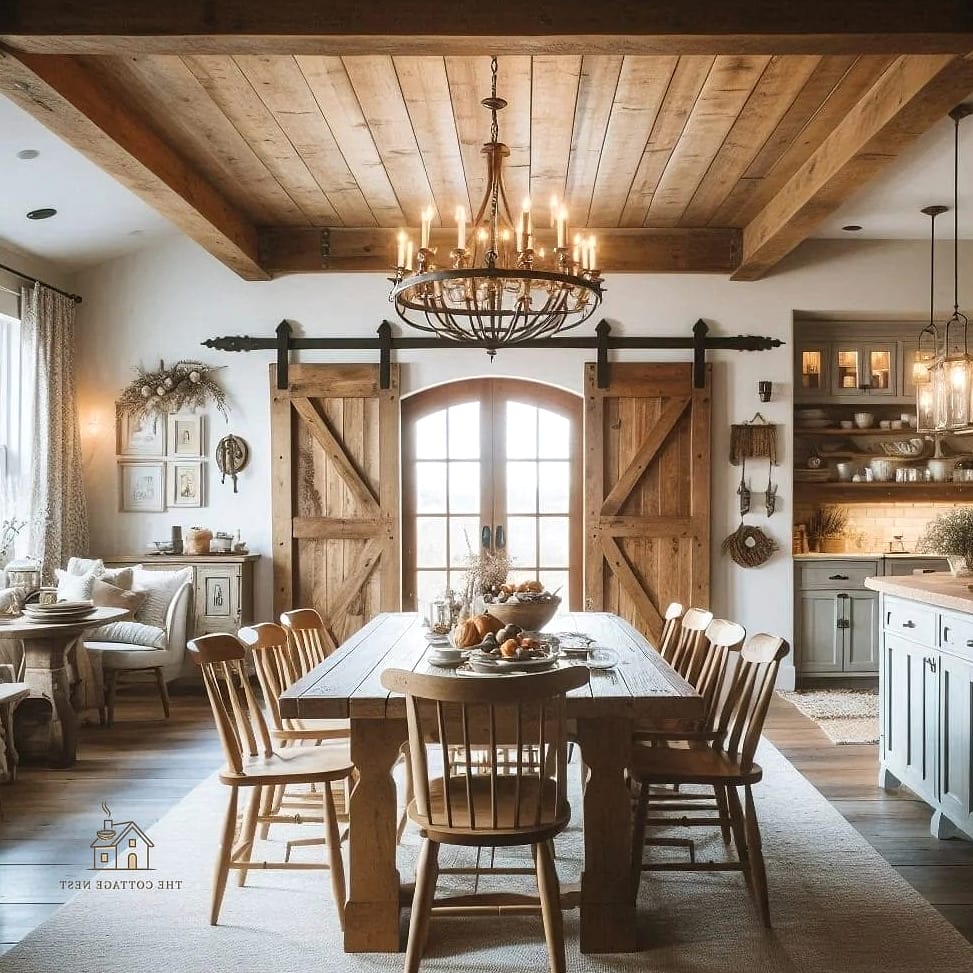 45 Brilliant Farmhouse Dining Room Lighting Ideas to Copy Right Now 23 Chandelier with Distressed Wood Detailing