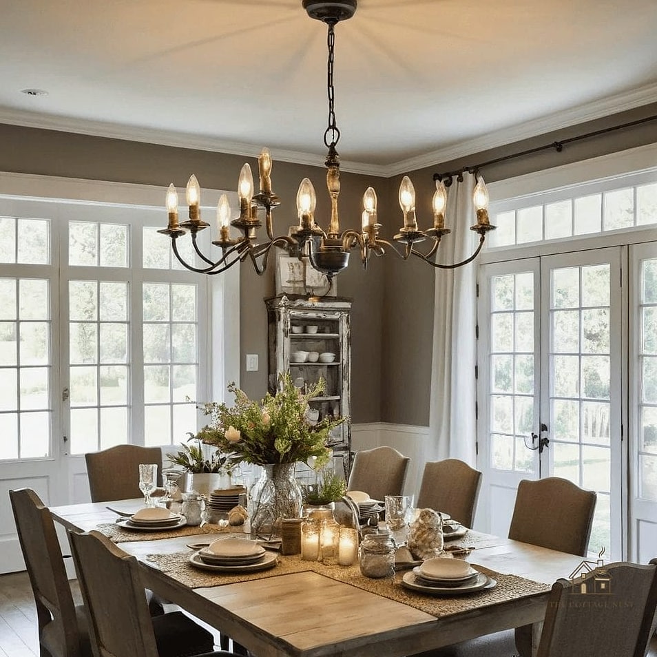 45 Brilliant Farmhouse Dining Room Lighting Ideas to Copy Right Now 44 Chandelier with Farmhouse Star or Cross Accents