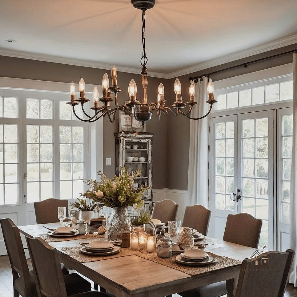 45 Brilliant Farmhouse Dining Room Lighting Ideas to Copy Right Now 28 Chandelier with Mixed Metal Finishes