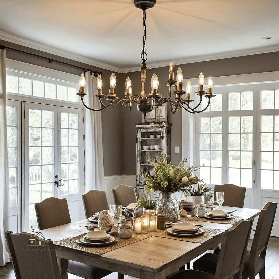 45 Brilliant Farmhouse Dining Room Lighting Ideas to Copy Right Now 33 Chandelier with Warm White LED Bulbs