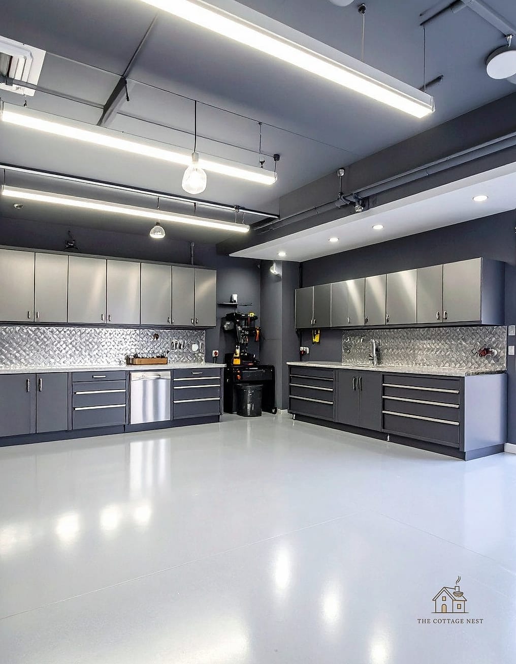 35 Chic Garage Floor Ideas for a Beautiful Home 19 Charcoal Gray with White Fleck