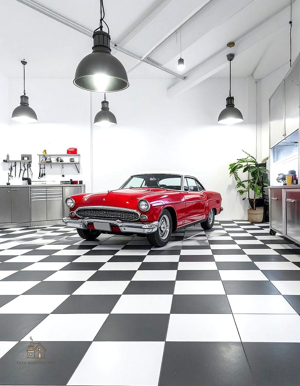 45 Chic Garage Painting Ideas for a Beautiful Home 11 Checkerboard Floor Pattern