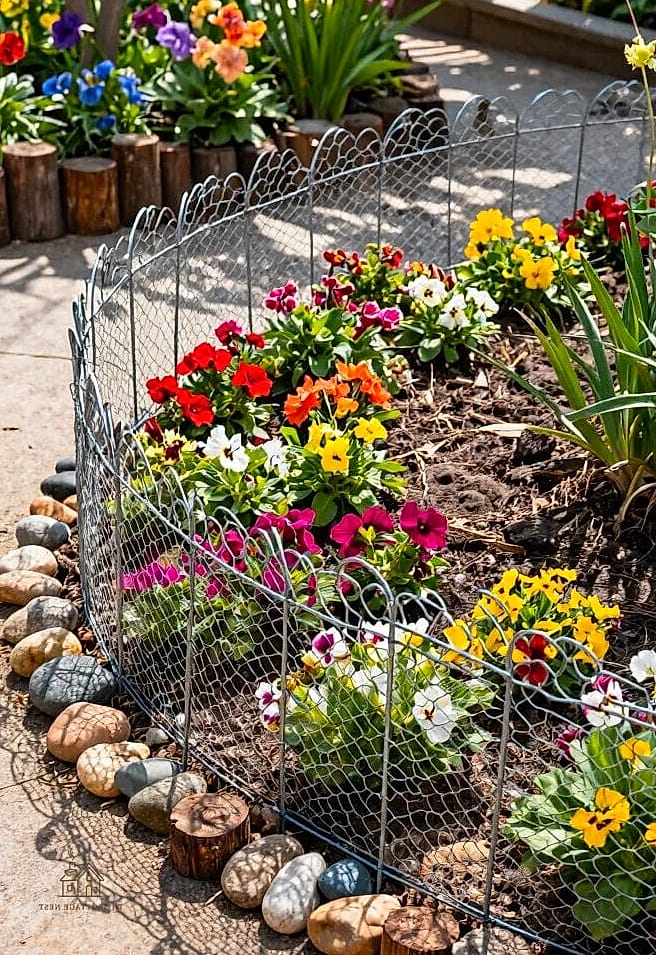 50 Beautiful Garden Border Ideas to Transform Your Space 46 Chicken Wire and Stone Gabion Border