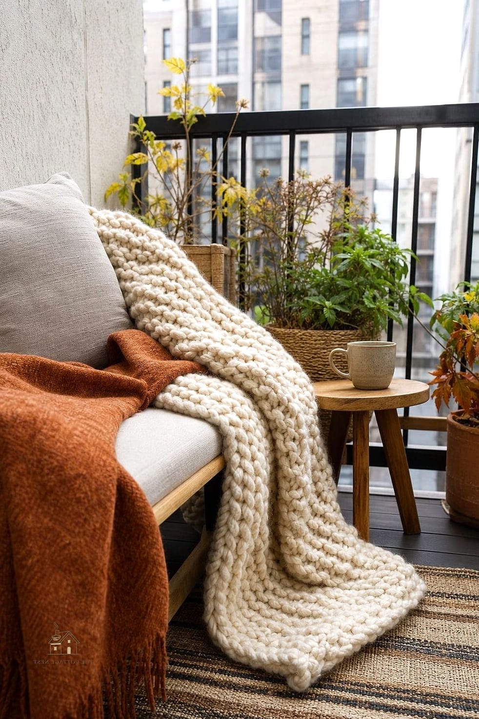 30 Cozy Fall Balcony Decor Apartment Worth Pinning 5 Chunky Knit Throw Blankets Draped Over a Chair