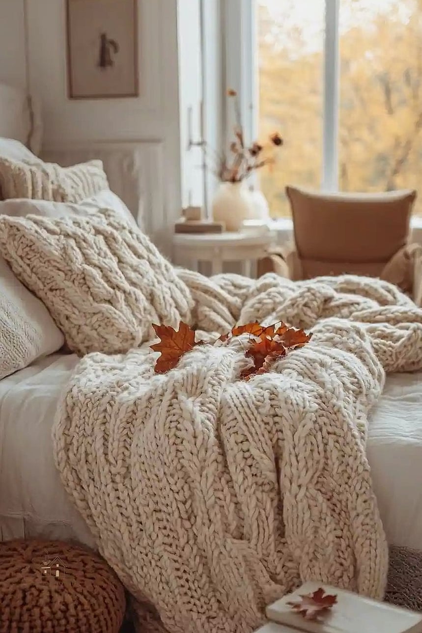 25 Stunning Fall Apartment Decor Ideas You'll Absolutely Love 23 A Chunky Knit Blanket Ladder