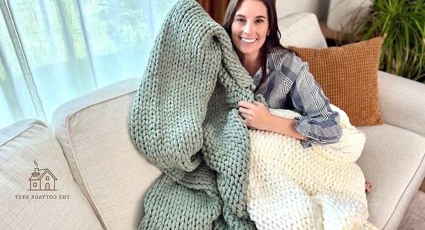 30 Dreamy Fall Hutch Decor Ideas to Try This Season 13 Chunky Knit Throw Draped Over the Ledge