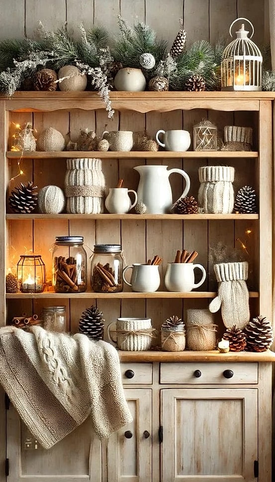 30 Dreamy Fall Hutch Decor Ideas to Try This Season 11 Cinnamon Stick and Dried Orange Accents