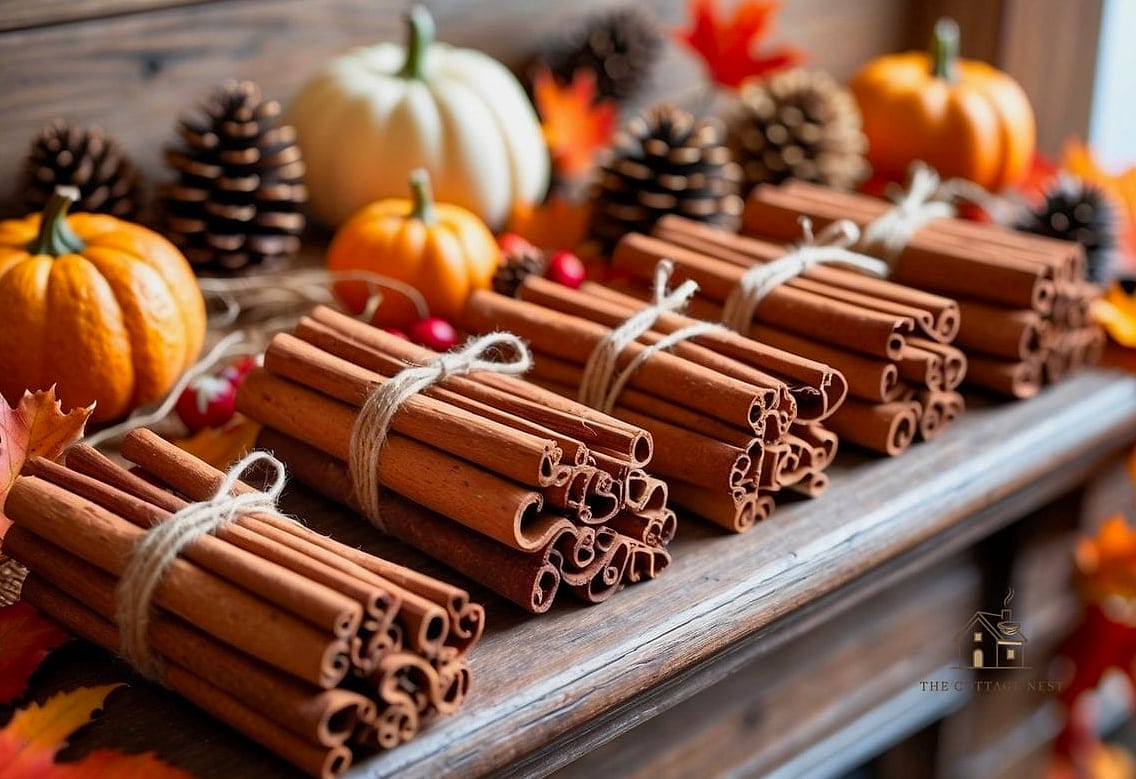 50 Amazing Fall Mantle Decor on a Budget 13 Cinnamon Stick Bundles Tied with Twine
