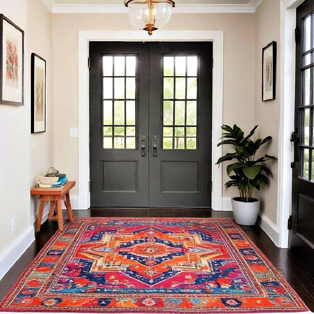 30 Clever Entryway Rug Ideas for Every Style 2 Classic Coir Doormat Layered Over a Runner