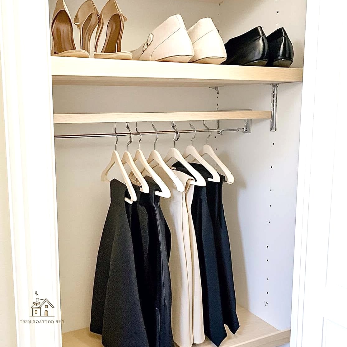 Closet Rod with Hanging Shoe Bags