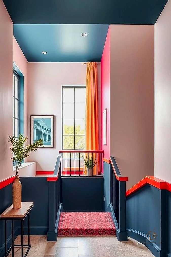 35 Creative Stair Landing Decor Ideas That Will Inspire You 38 A Cohesive Color Palette Tying the Landing to Adjacent Rooms