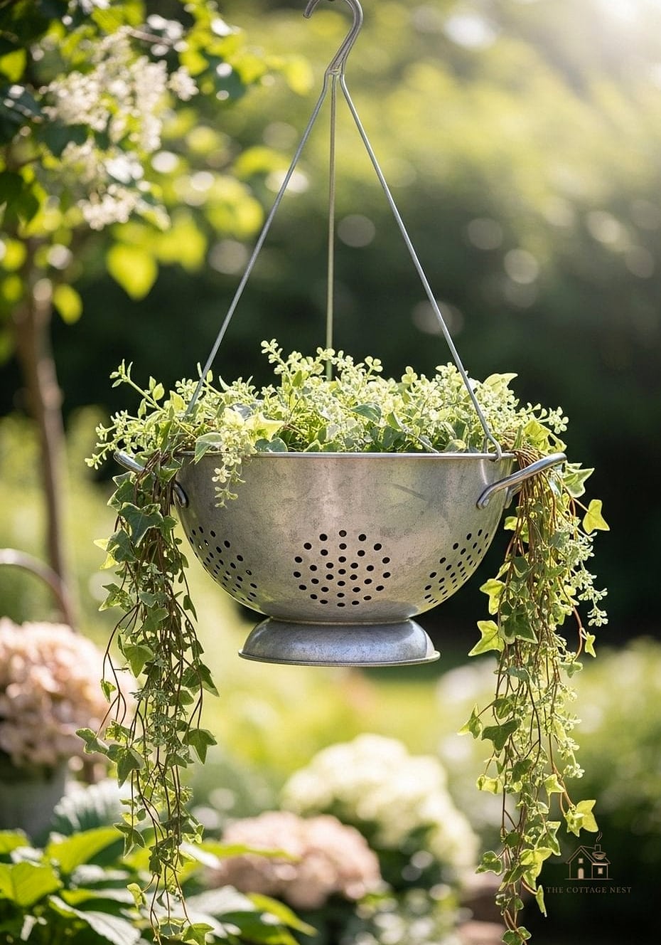 50 Clever Junk Garden Ideas Repurposed for Every Style 10 Colander Hanging Planter