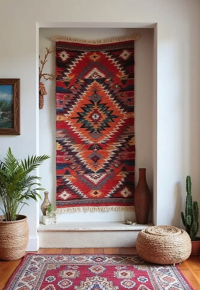 30 Clever Entryway Rug Ideas for Every Style 19 Colorful Kilim Rug for Bohemian Charm