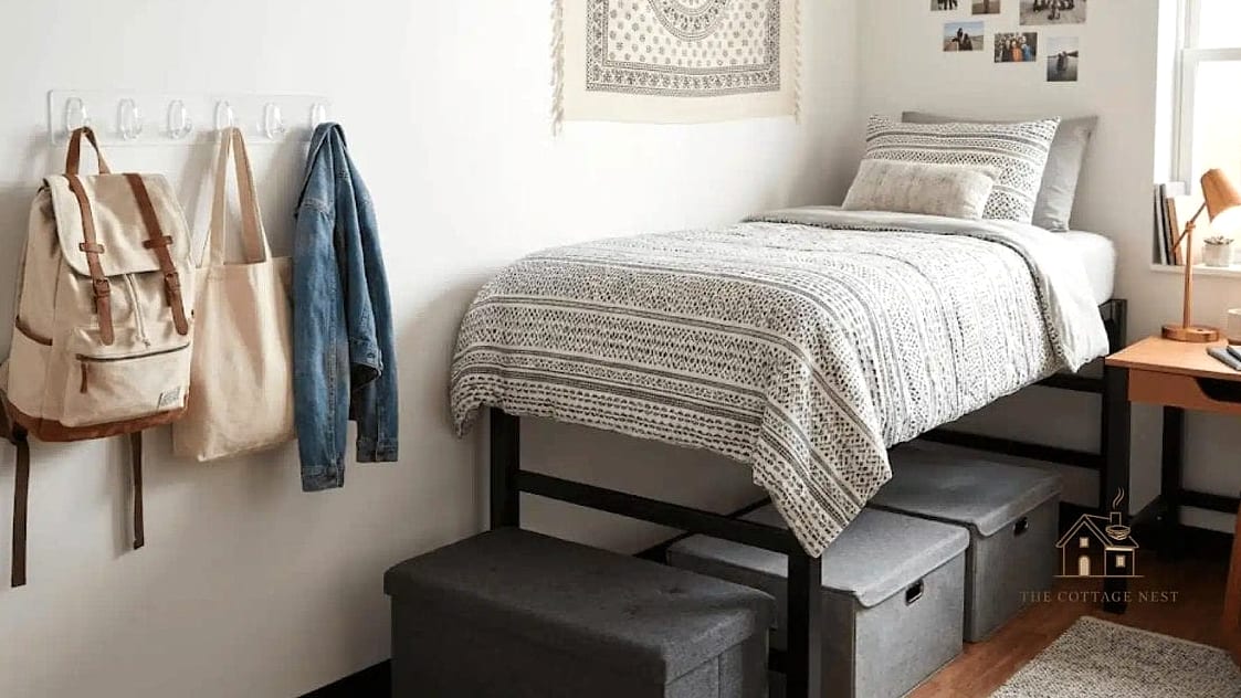 25 Gorgeous Dorm Room Ideas For Guys That Are Totally Doable 14 Command Hook Coat and Bag Station