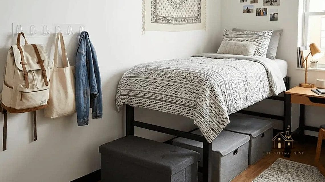 50 Amazing College Dorm Room Ideas For Guys on a Budget 16 Command Hook Coat and Bag Station