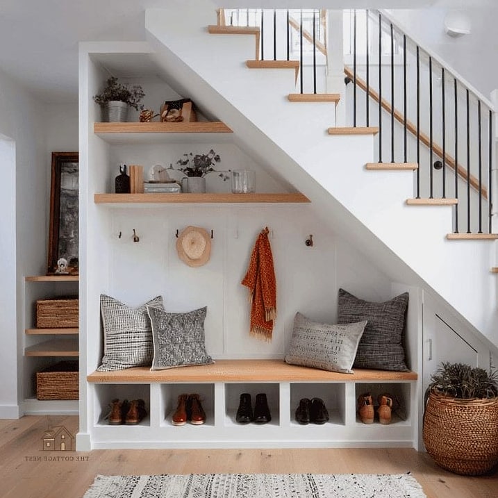 25 Chic Under Stairs Nook Ideas for a Beautiful Home 9 Compact Mudroom Station