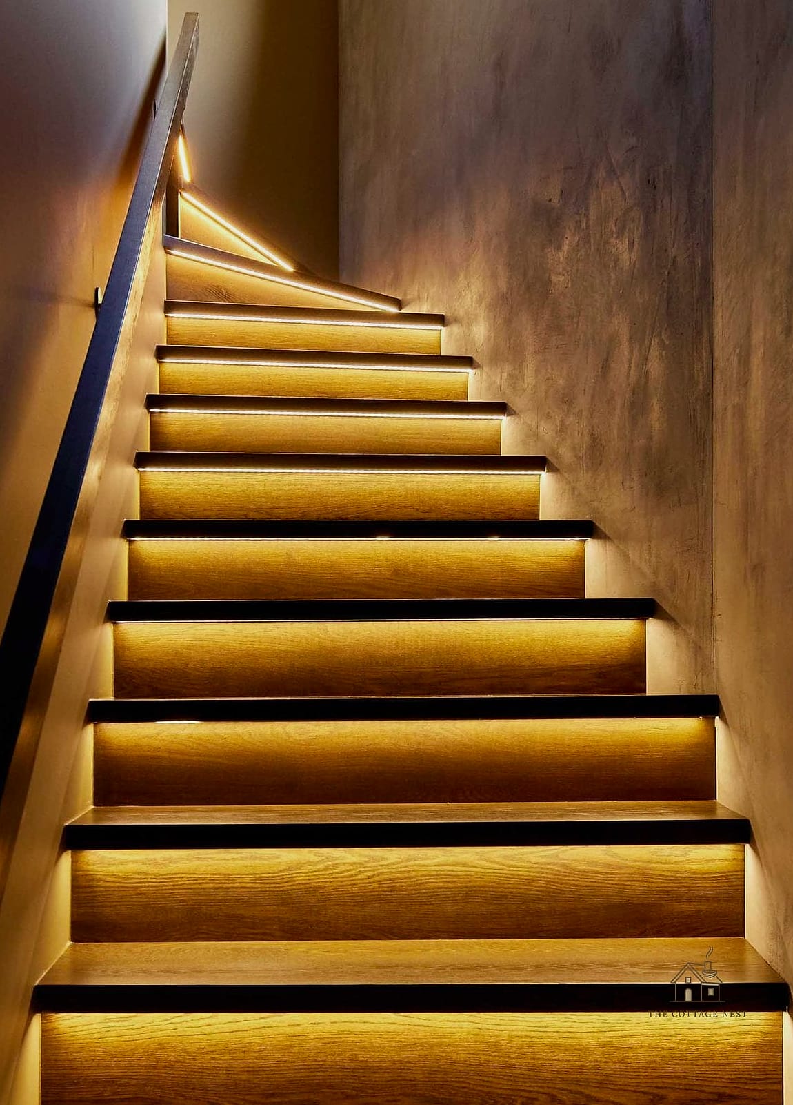 50 Clever Staircase Lighting Ideas for Every Style 37 Concealed LED Strip Behind Crown Molding