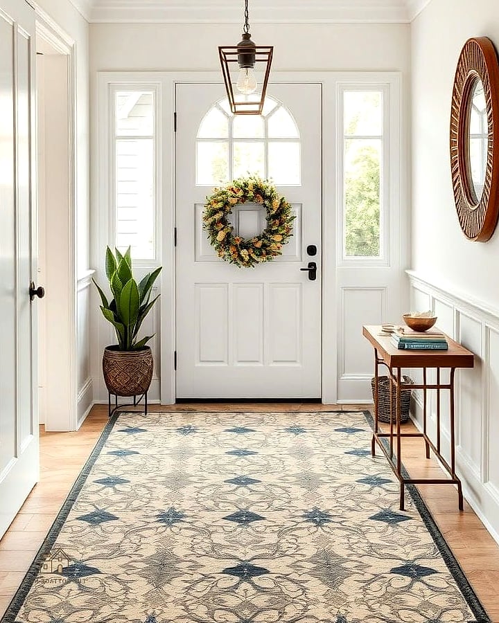30 Clever Entryway Rug Ideas for Every Style 18 Concrete-Look Entry with a Flatweave Rug
