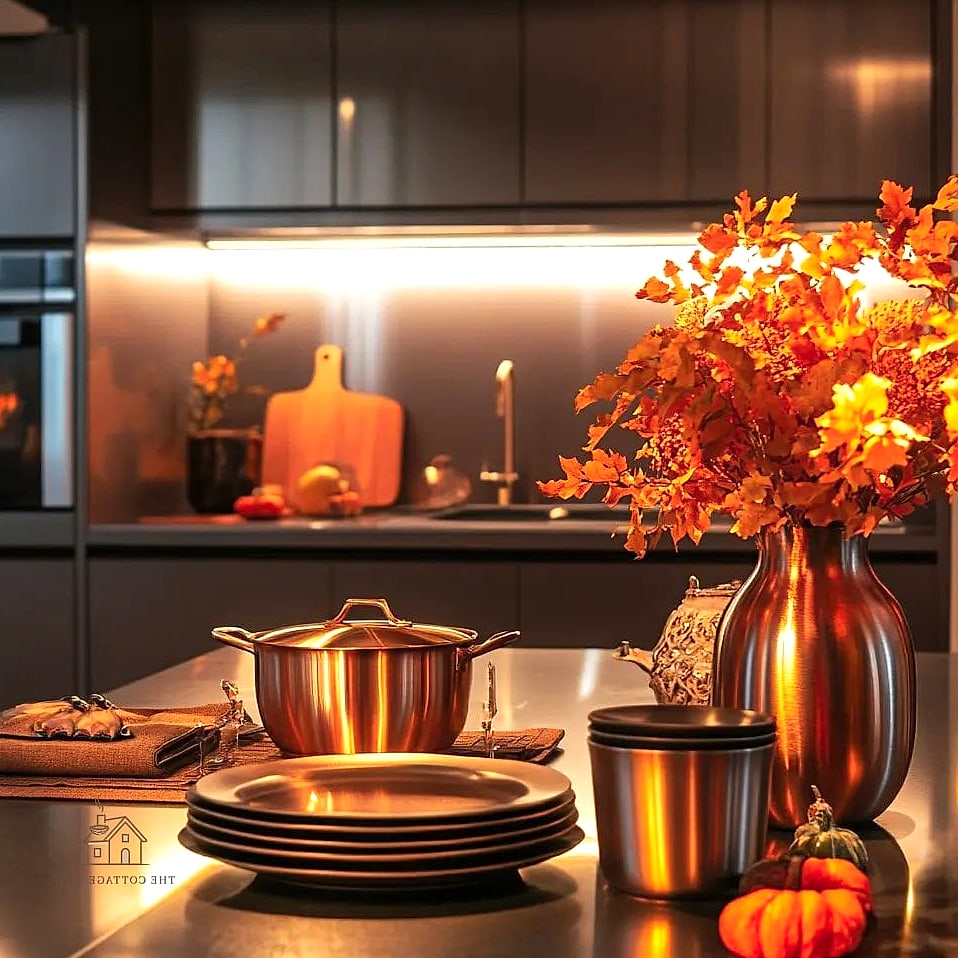 30 Stunning Fall Kitchen Decor Ideas That'll Make You Want to Cook All Season 11 Copper Pot Rack Above the Island