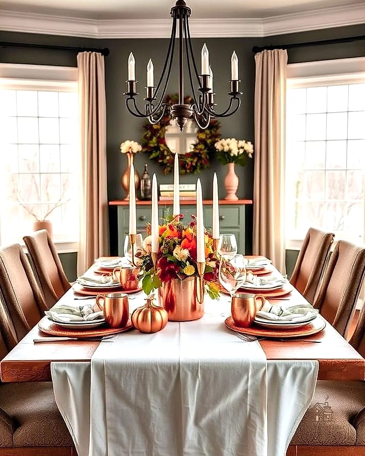 35 Beautiful Fall Table Centerpiece Ideas to Wow Your Guests 24 Copper and Wood Mixed Metal Centerpiece