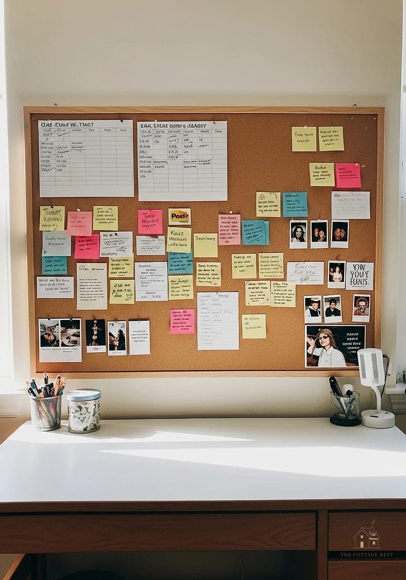 50 Beautiful College Dorm Desk Ideas to Transform Your Space 5 Cork Board Command Center