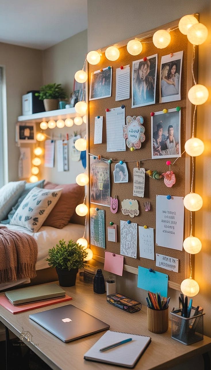 50 Beautiful College Dorm Desk Ideas to Transform Your Space 19 Corkboard Calendar Combo