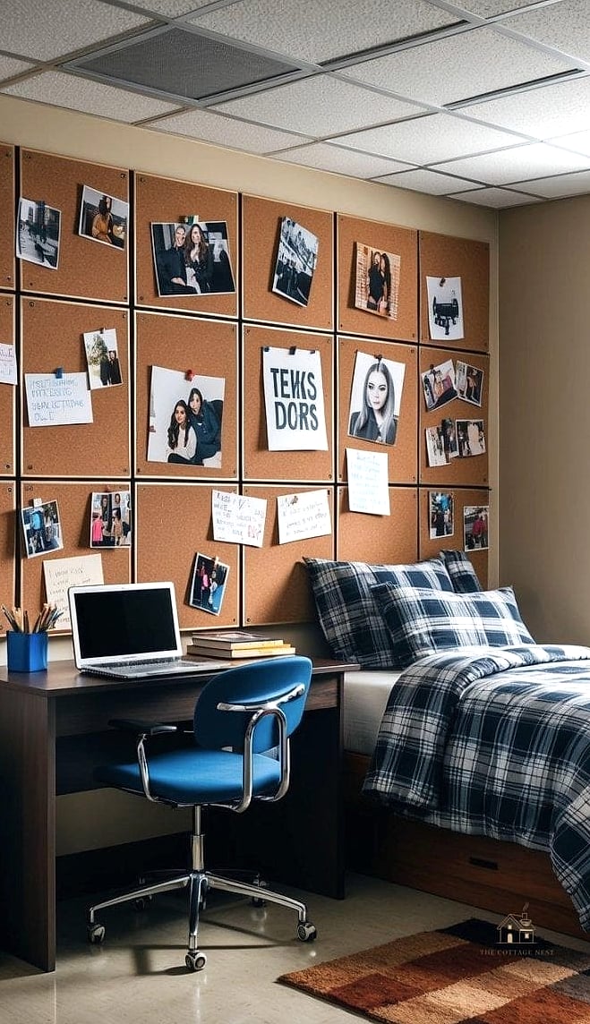 25 Gorgeous Dorm Room Ideas For Guys That Are Totally Doable 25 Cork Tile Wall Panel