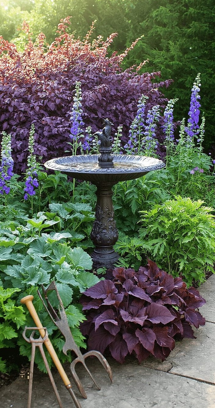 45 Stunning Corner Flower Bed Ideas You'll Absolutely Love 22 Corner Bed with a Birdbath Centerpiece