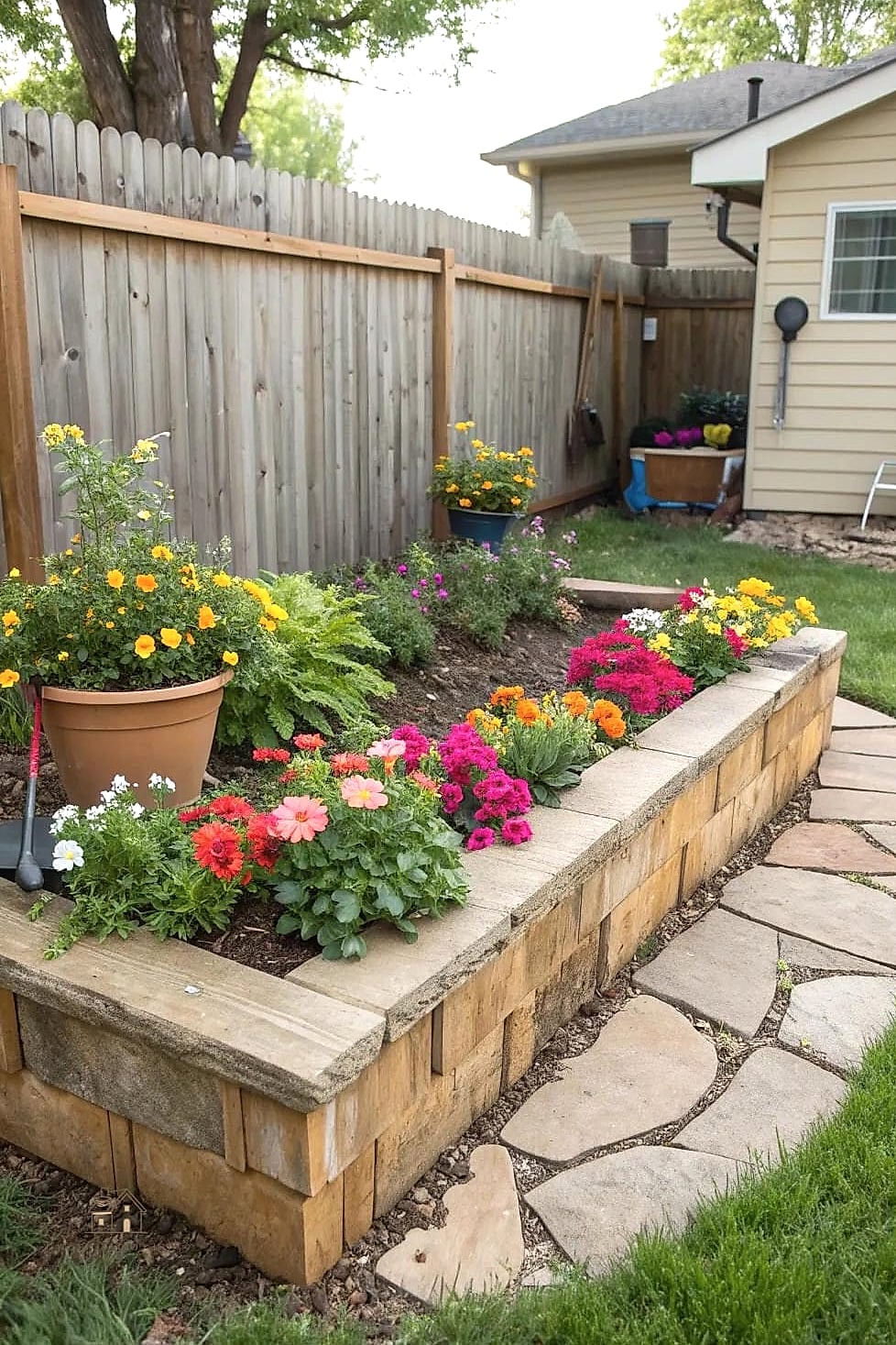 45 Stunning Corner Flower Bed Ideas You'll Absolutely Love 28 Corner Bed with Repurposed Materials