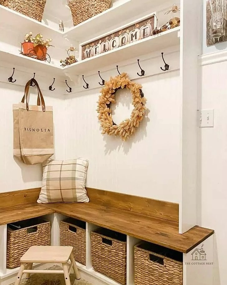 30 Amazing Entryway Bench Ideas on a Budget 21 Corner Bench for Tight Spaces