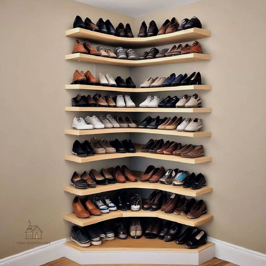 35 Chic Shoe Storage Ideas For Small Garages for a Beautiful Home 17 Corner Shoe Shelf Unit