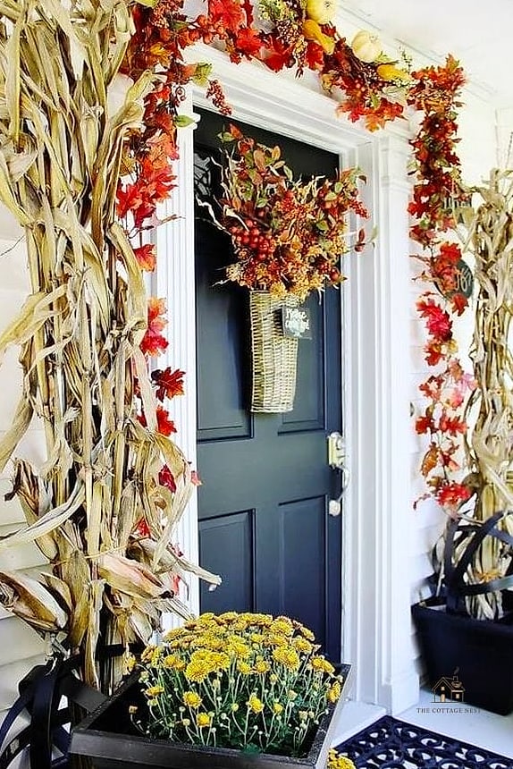 40 Clever Fall Front Porch Decor Ideas for Every Style 3 A Corn Stalk Doorway Frame