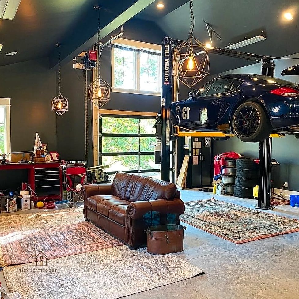 Cozy Man Cave with a Leather Sectional