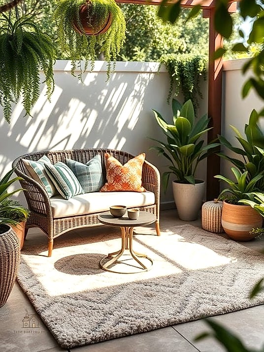 40 Cozy Modern Garden Ideas Worth Pinning 40 A Cozy Outdoor Rug Layered Over Pavers