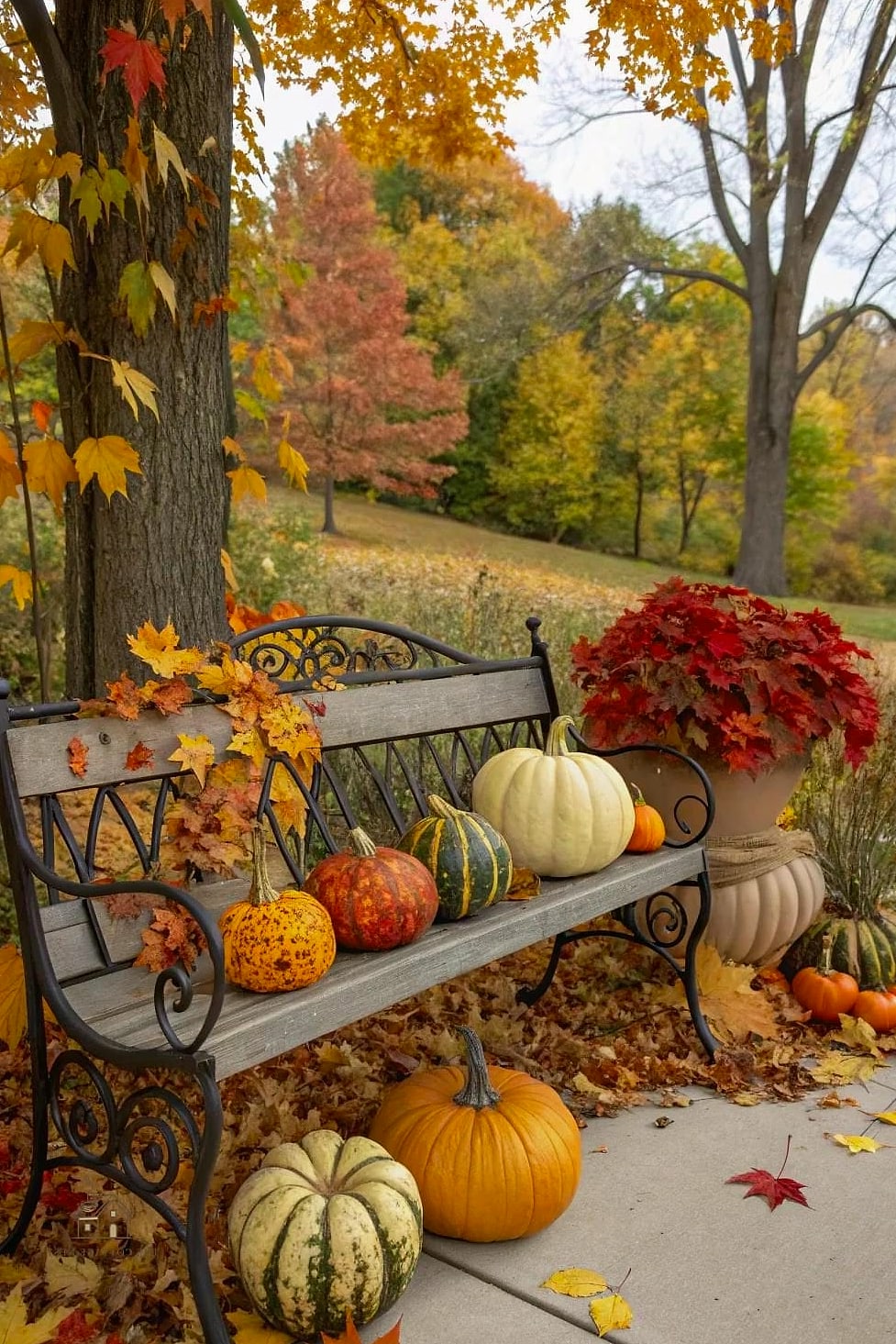 45 Gorgeous Fall Front Porch Decor Ideas That Are Totally Doable 41 A Cozy Outdoor Bench with Cushions