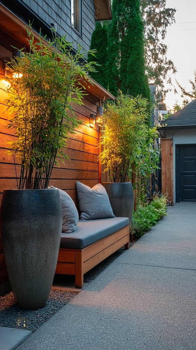20 Cozy Driveway Landscaping Ideas Worth Pinning 21 A Cozy Seating Nook Near the Entrance