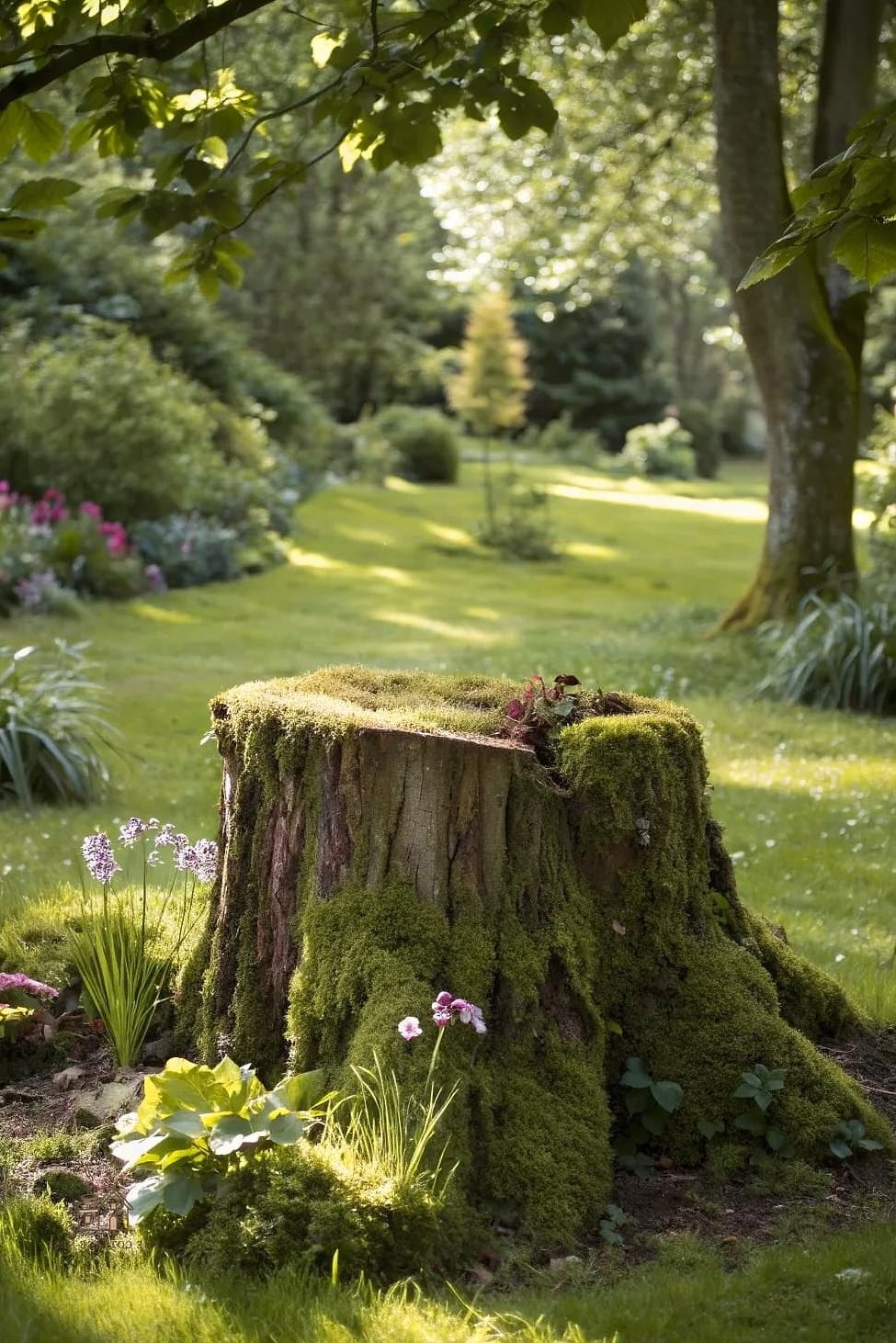 45 Creative Tree Stump Ideas Outdoor That Will Inspire You 34 Create a Moss Garden on the Surface