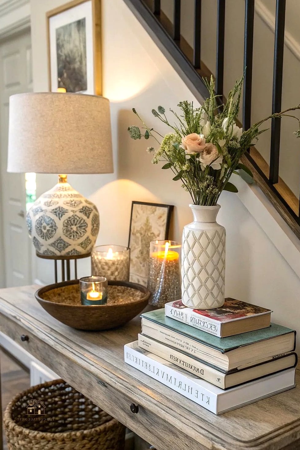 25 Creative Entryway Decor Ideas That Will Inspire You 23 A Curated Book Stack or Objects on the Console
