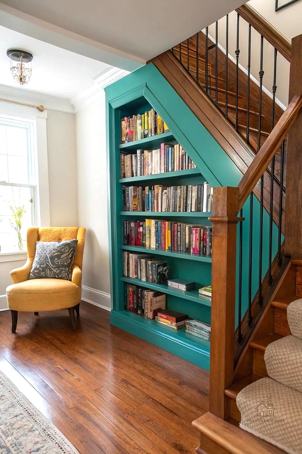 35 Creative Stair Landing Decor Ideas That Will Inspire You 15 A Curated Bookshelf Nook