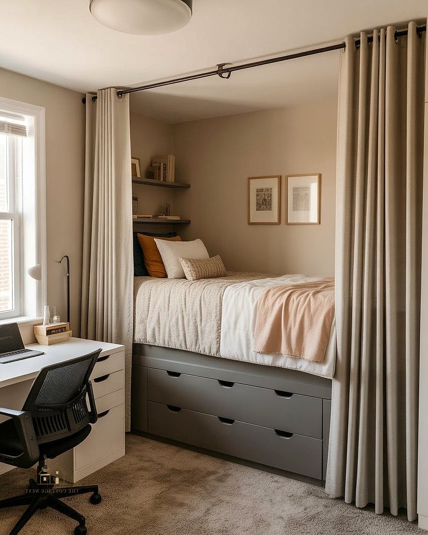 50 Amazing College Dorm Room Ideas on a Budget 14 Curtain Room Divider