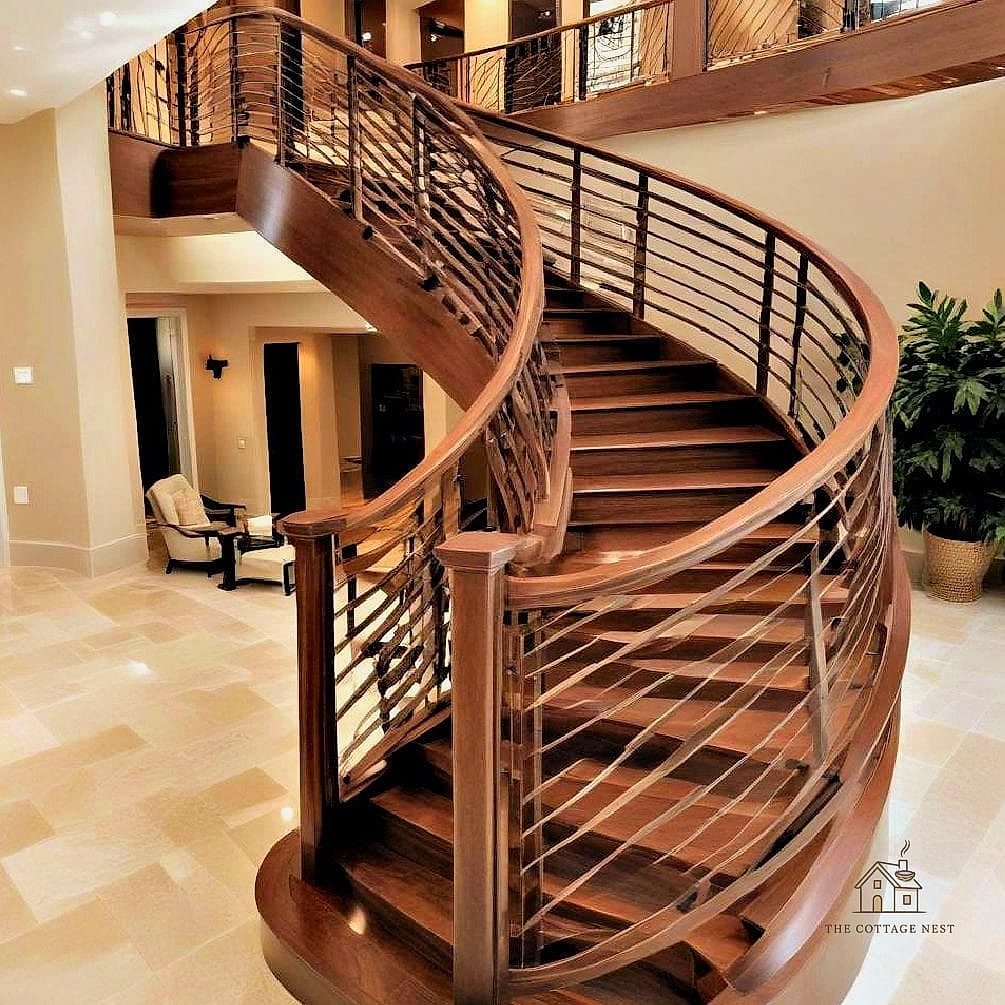 45 Stunning Stair Railing Ideas You'll Absolutely Love 20 Curved Wood Handrail with Metal Spindles