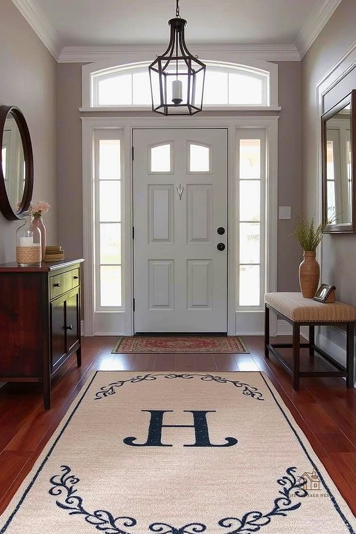30 Clever Entryway Rug Ideas for Every Style 20 Custom Monogram or Welcome Mat Combo