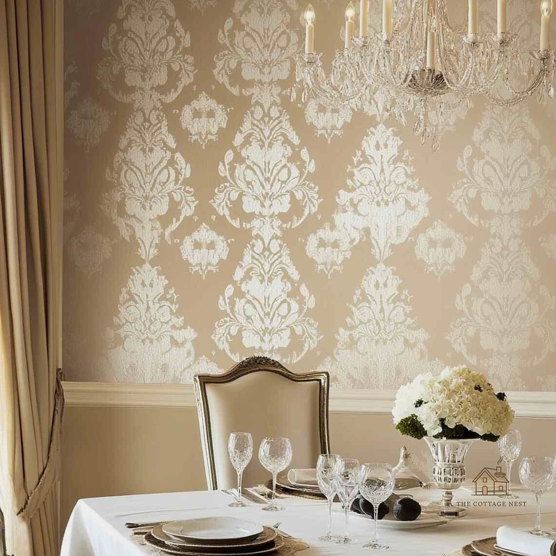 50 Beautiful Dining Room Wallpaper Ideas to Transform Your Space 14 Damask Wallpaper
