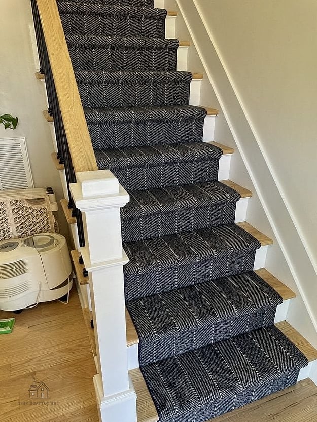 25 Brilliant Stair Runners Ideas to Copy Right Now 11 Dark Charcoal Runner for High-Traffic Stairs