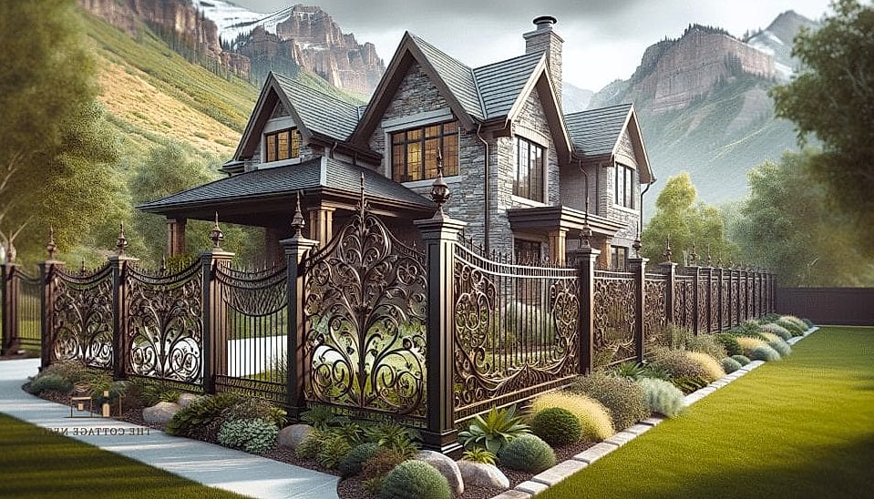 Decorative Iron Fencing with Climbing Vines